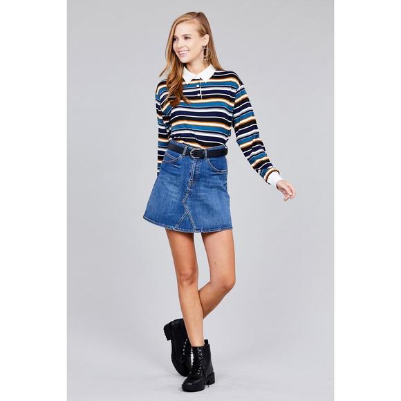 Ladies fashion plus size long sleeve multi striped dty brushed shirts - Picture 2 of 8